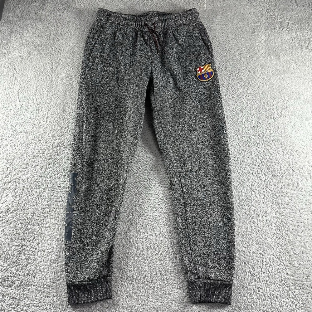 FC Barcelona Pants Mens Medium Jogger Tapered Sweatpants Black Gray Marble